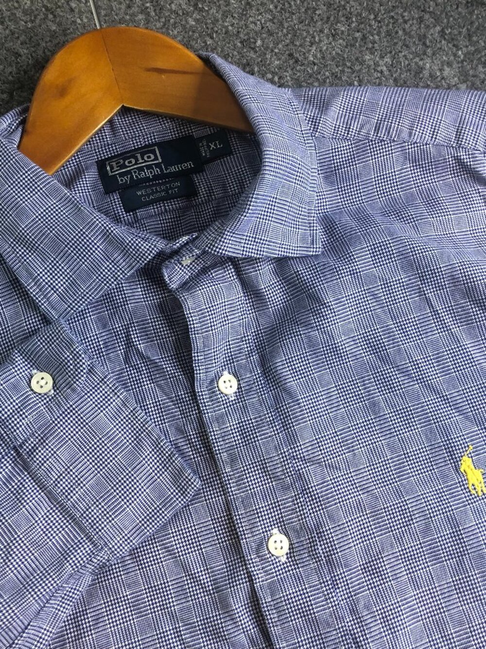 Polo Ralph Lauren Button Shirt Mens XL Blue Classic Fit Glen Plaid Westerton